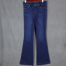 Spanx Jeans Womens Medium Blue Midnight Shade Flare Pull On Denim 70s Style