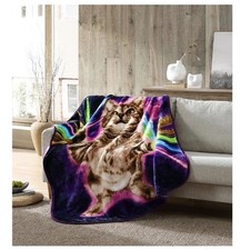 NEW Wild Frontier Cat Throw Blanket Plush Galactic Cosmic Kitty Cat 50”x60”