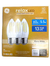 GE Relax LED 60w 5.5w Bulbs BM Medium Base Warm White Clear Dimmable 3-Pack