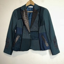 Coldwater Creek Womens Green Single Button Metallic Jacquard Blazer Jacket Lined