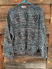 Vintage 90s Art Abstract Pattern Chunky Knit Baggy Grandpa Sweater Mens XL retro