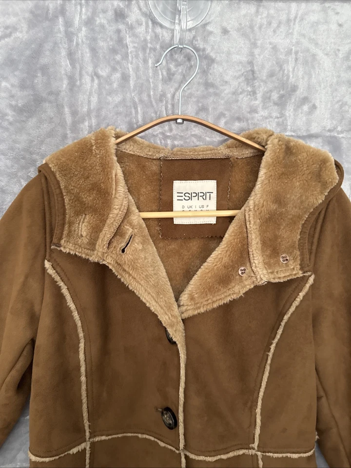 Vintage Esprit Coat Womens Size S Brown Fur Lined Jacket Old Money Mob Wife - Image 2 of 4