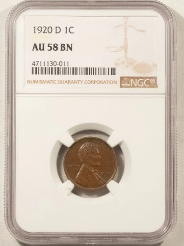 1920-D LINCOLN CENT - NGC AU-58 BN