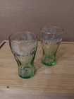 Vintage Coca-Cola Green Ribbed & Flared Coke Glass 4.5 Inch Set Of 2 Glasses