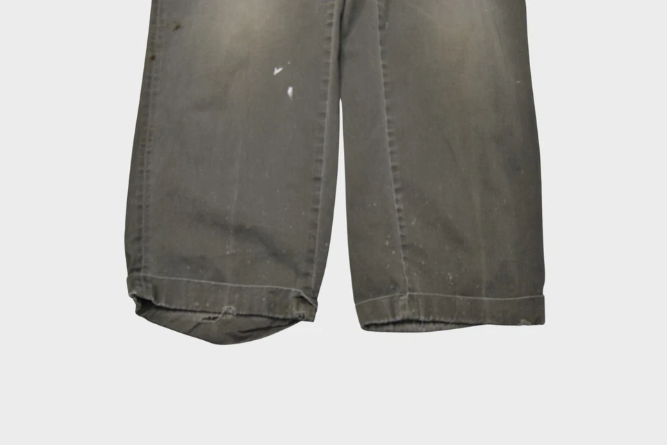 Vintage 60s Pants 32x30 Olive Canvas Faded Distressed Workwear Gripper Zipper - Image 2 of 4