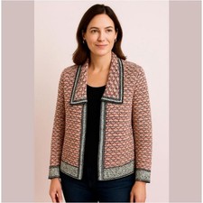 St John Couture Pink White Black Tweed Classic Dressy Career Sweater Cardigan 12