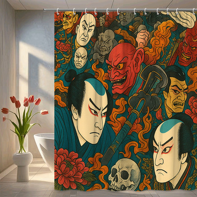 Japanese Style Shower Curtain with Colorful Graphic Design