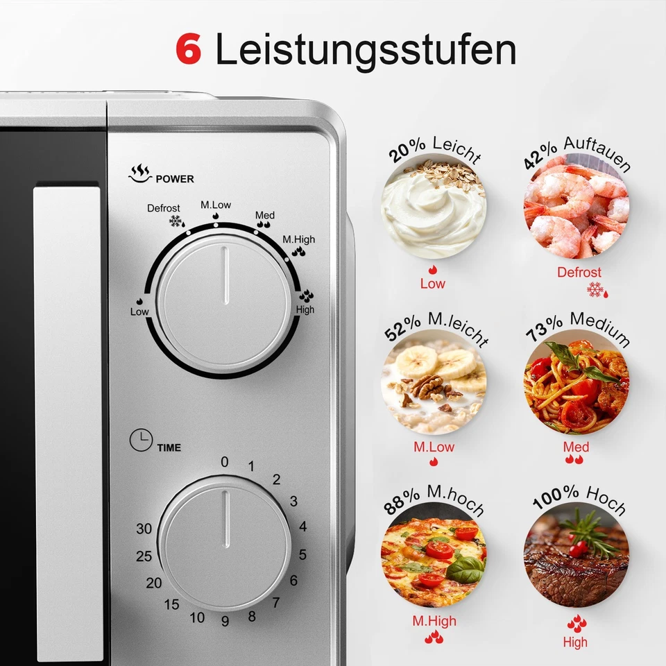 Galanz Mikrowelle mit Auftaufunktion 25,5cm Drehteller Kleine Mikrowelle 5 Stufe - Bild 2 von 4