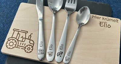 Kinderbesteck mit Gravur / Bauernhof / Personalisiert mit Namen / Geschenkidee