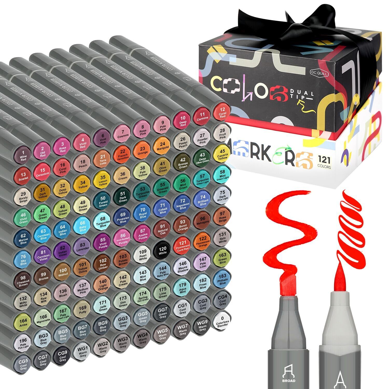 Alcohol Markers Brush Tip - 121 Colors Art Markers with Brush & Chisel Dual T...-image