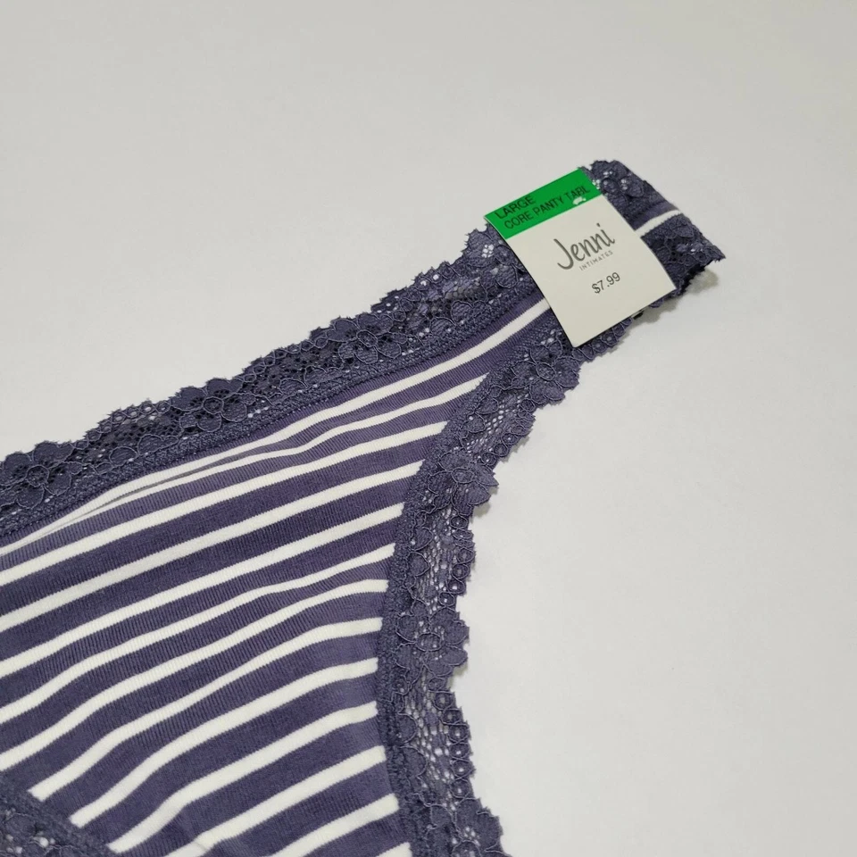 Jenni Mujer Encaje Ribete Tanga Bragas Nairobi Rayas Azul Marino Nuevo Con Etiquetas Talla Grande Foto 4 de 4