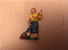 Vintage Rare 1950's Timpo Lead Figure Of Farm Girl Using A Pitchfork