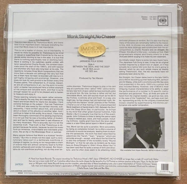 Thelonious Monk Straight No Chaser Ltd Ed 180g 2LP IMPEX Audiophile KEVIN GRAY - Image 2 of 2