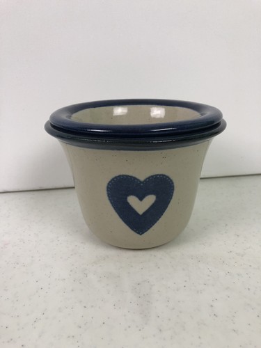 Brinker Pots Pottery Butter Dip Crock 2 Piece Blue Heart Pattern Stamped Dated - Picture 2 of 9