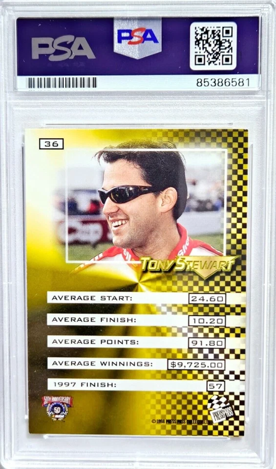 1998 Press Pass VIP 36 Tony Stewart Signed Rookie Card Autograph RC Auto PSA/DNA - Image 2 of 2