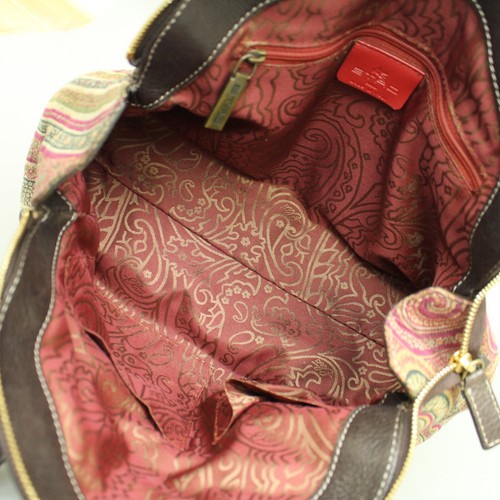 ETRO Paisley Canvas Leather Shoulder Bag Handbag Bordeaux Brown Green - Picture 16 of 24