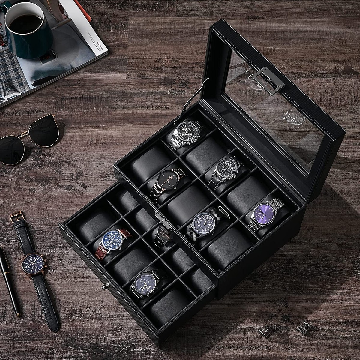 Organizador de caja de reloj Estuche 20 Joyero para hombre