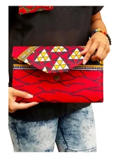Red African Diamond Print Clutch Purse 