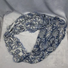 Boho Hippie Infinity Scarf Reversible Lightweight India Viscous OS Blue & White