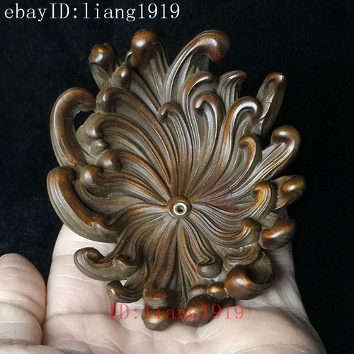 china 3.6" boxwood hand carved Chrysanthemum flower Incense stand decoration - Picture 1 of 8