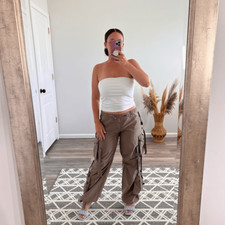 Vintage Y2K brown parachute pants baggy women  s size M