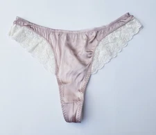 Julianna Rae Le Tresor 100% Silk Lace Thong Size XL Champagne Beige NEW Fem 