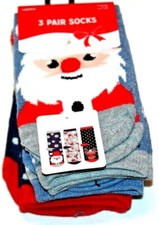 Christmas Holiday Santa Reindeer Stocking Stuffer 3 Pair Women's Socks Size 4-10