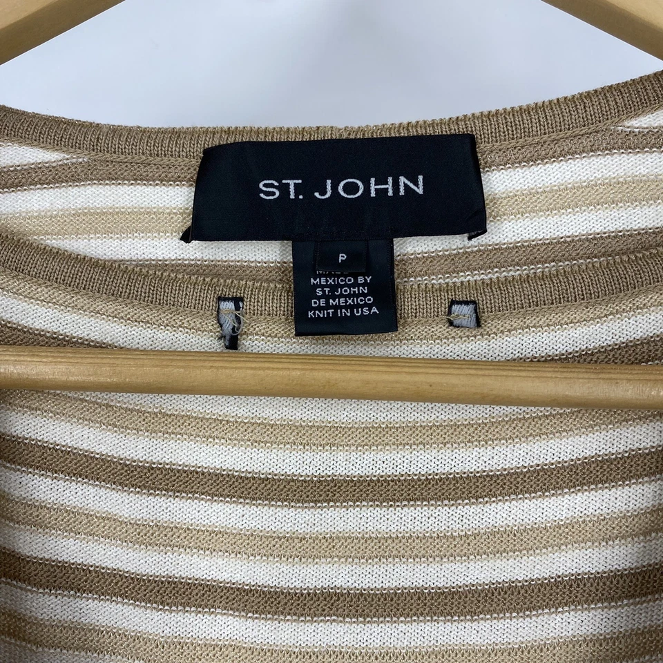 St John 毛衣 P 码女式橙色棕褐色针织条纹背心开衫双件套 — 第 3/4 张图片