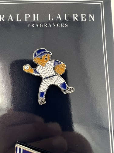 Polo Bear Ralph Lauren 67 Fragrances 2 Pin Lapel RARE Baseball Pennant Yankees - Bild 2 von 6