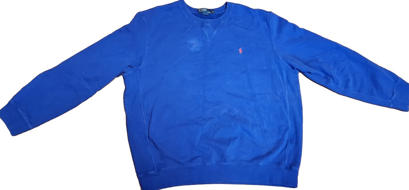 Felpa polo anni '90 Ralph Lauren uomo XXL 2XL blu gilet pony classico VINTAGE