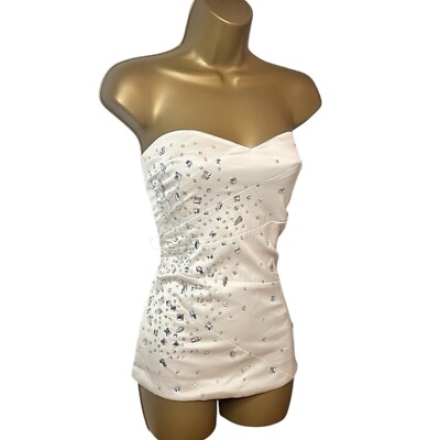 Y2K Jane Norman satin cream strapless embellished corset top size 10-12  UK