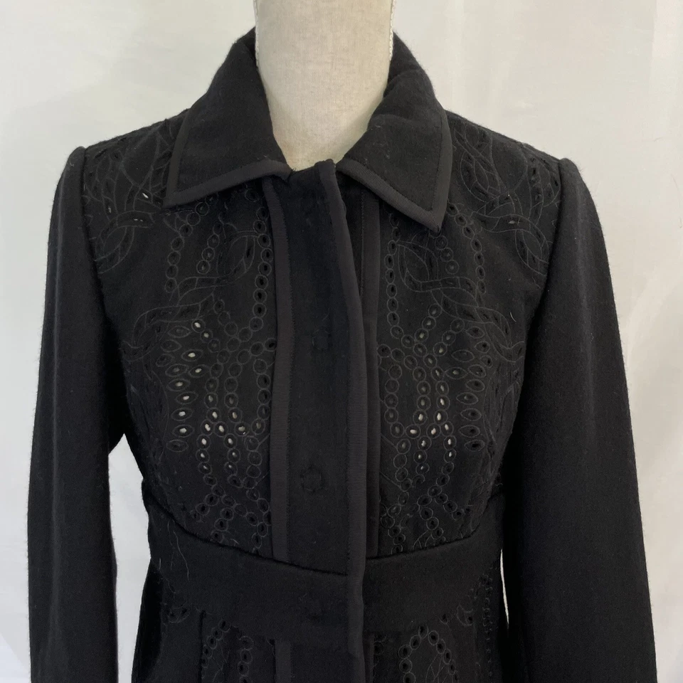 Abrigo Largo ECCOCI Negro Lana Bordado Talla 2 Recortes Chaqueta Foto 2 de 4