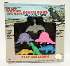 1982 DIENER What Where  When DINOSAUR ERASER Set w/ Story Boards TYRANNOSAURUS