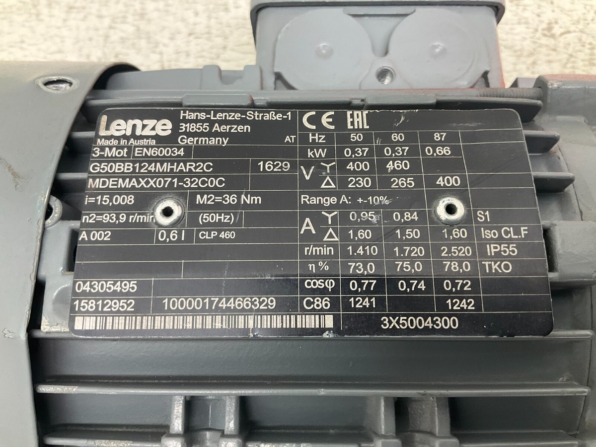 Lenze MDEMAXX071-32C0C 3 Phase Gear Motor 400/460 V 1.410/1.720