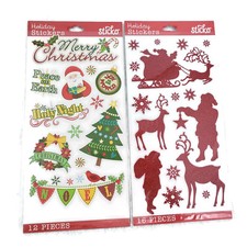 Santa Claus Sleigh Glitter Merry Christmas Stickers Lot Scrapbook Crafts Sticko