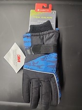 NWT Boys Tek Gear Warm Tek Winter Ski Gloves Size M/L 8/20 Black Blue