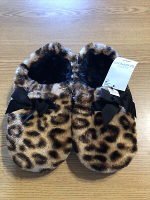 Mixit Womens Medium Furry Cozy Brown Animal Print Slippers Tan $24