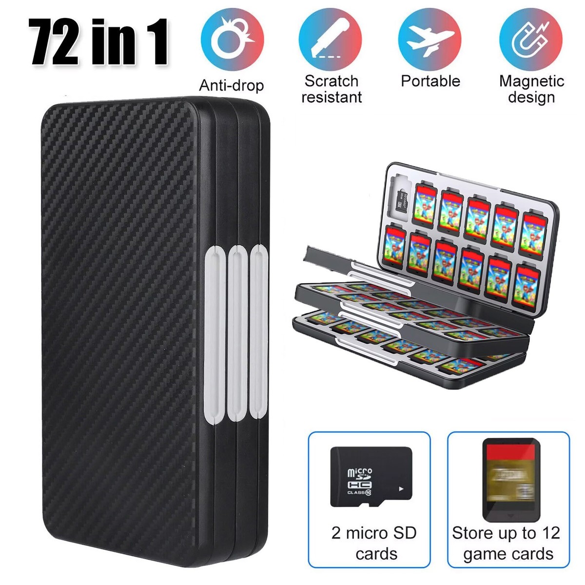 72-in-1 Game Card Case Holder Storage Box Travel Carry Cover for
