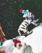 NIP Anthropologie Wild Bundled Up White Tiger Wool Felt Xmas Ornament Snowshoes