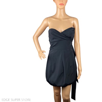 United Colors of Benetton Black Strapless Bubble Hem Wrap Mini Dress Size XS
