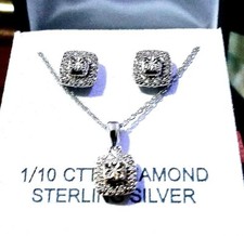 Sterling Silver  Diamond Necklace  Earrings Set