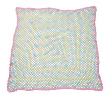 Handmade Crochet Crib Baby Blanket Green Yellow White Pink 38 x 38 Girl Boy Gift