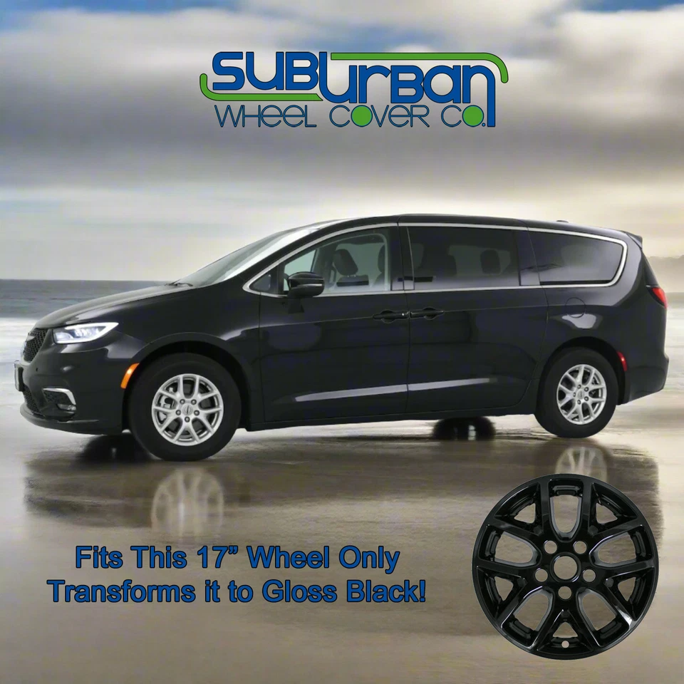 Se adapta a Chrysler Pacifica 2017-2025 # 7259-GB 17" negro brillante cubiertas de rueda NUEVO CONJUNTO/4 Foto 2 de 4