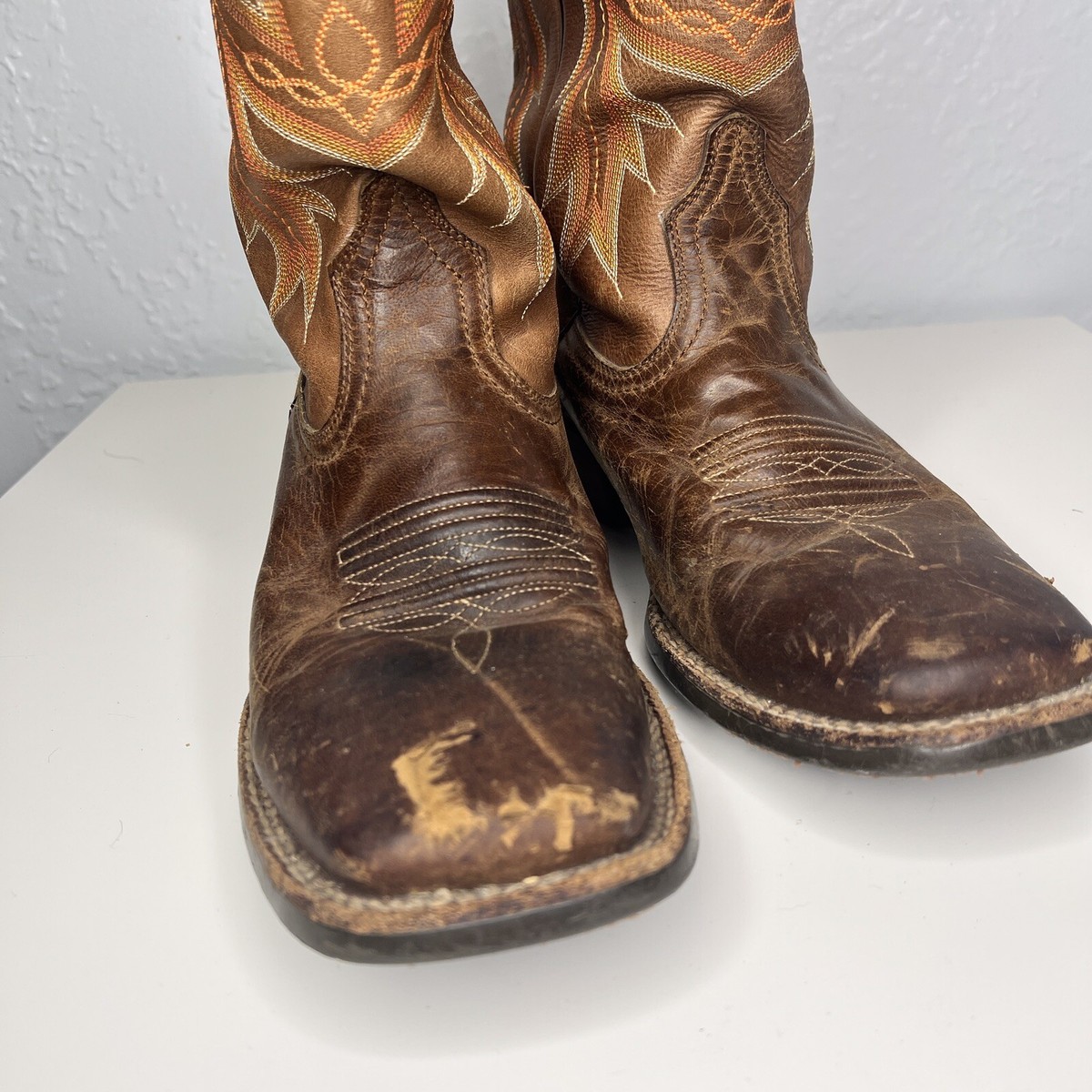 Ariat Wildstock Brown Tan Leather Square Toe Cowboy Boots  display picture 1