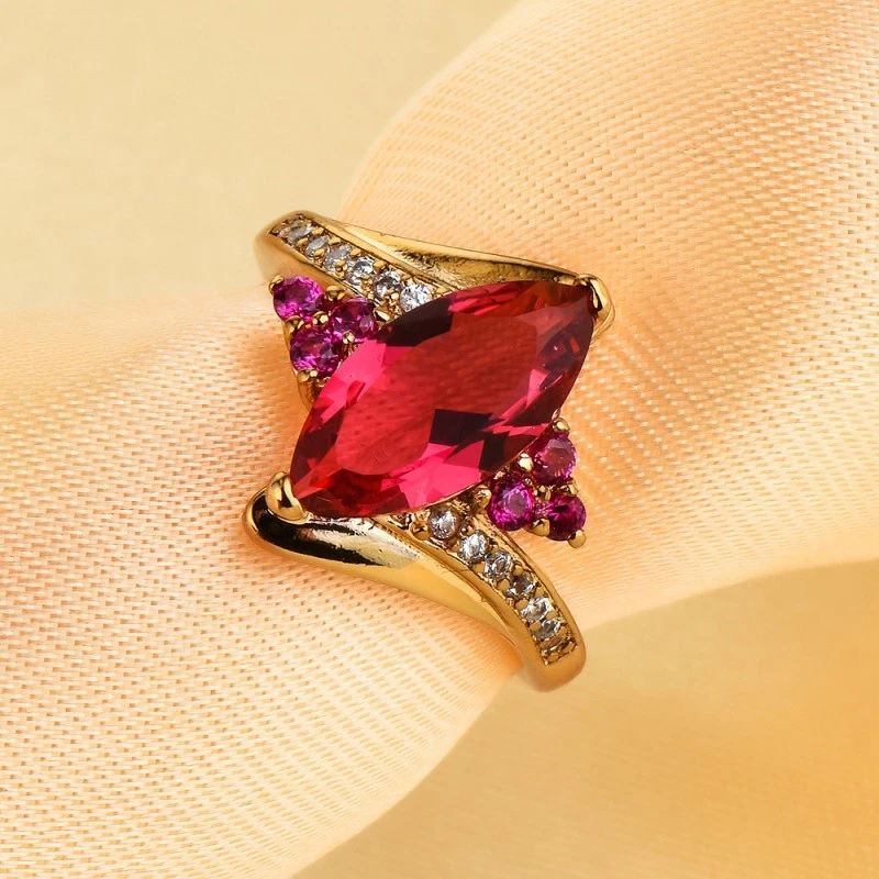 Розово-красный CZ группы женщин 18K золото покрытием обручальное кольцо размер 6/7/8/9/10 - Изображение 3 из 3