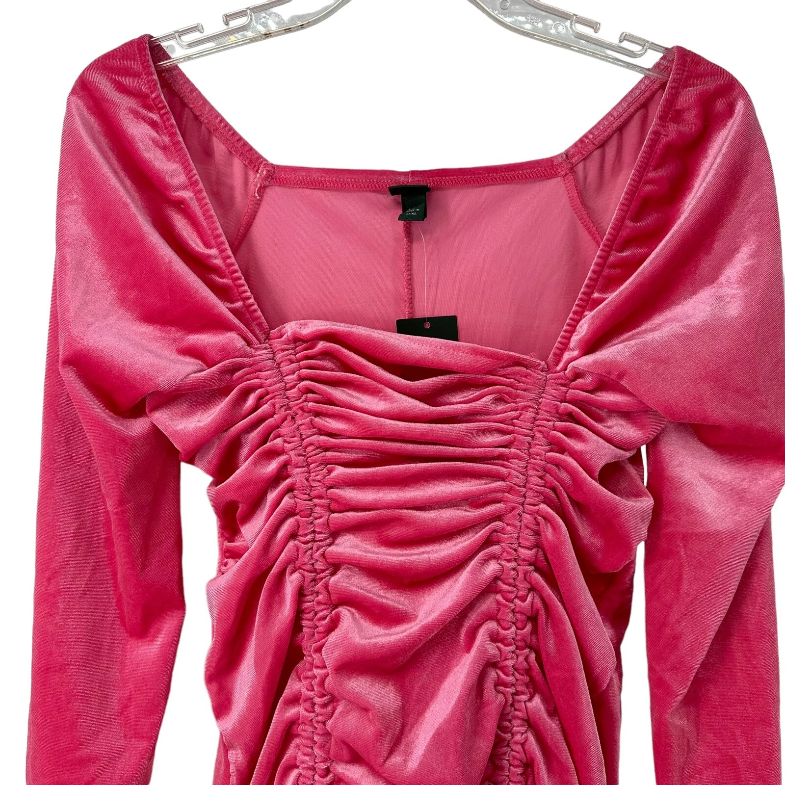 Mini Abito Velluto Rosa Favola Selvaggia Manica Lunga Taglia M Scrunch San Valentino NUOVO