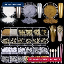 Gold Chrome Nail Powder Kit with Nail Charms ...