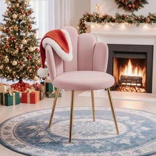 Vanity Chair for Makeup Room - Midcentury Modern Accent Velvet Chair with Bac...