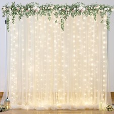 10ft x 10ft Champagne Tulle Backdrop Curtain with Lights String for Parties W...