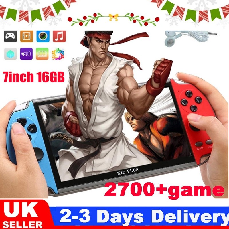 X12 Plus Game Consoles 7" 16GB Retro Handheld Portable 2000+Games Video Console